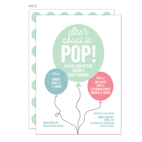 Seafoam Balloon Pop Up Shower Invitations